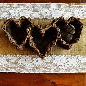 Three Heart Shaped Twig Basket Home Decor Rustic Country Farmhouse Trinket